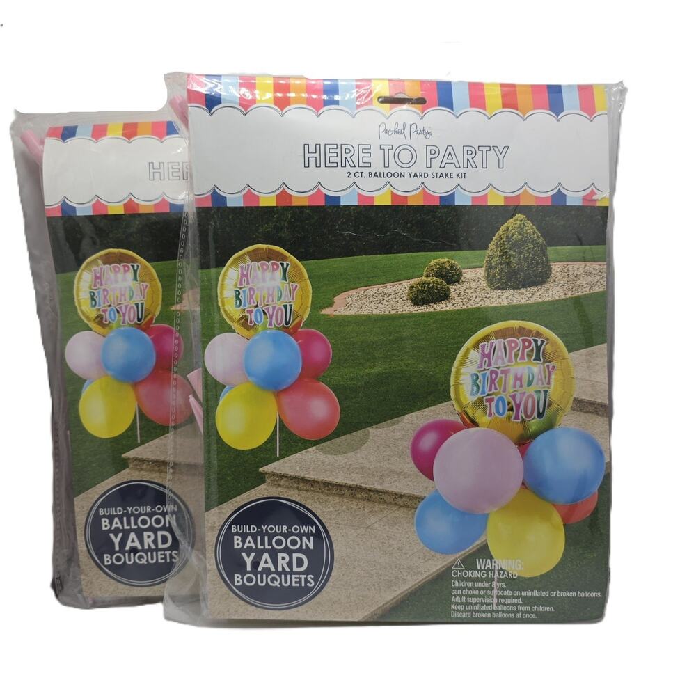 2X Packet Party Here To Party 2Ct Balloon Yard Stake Kit Birthday Decoration New